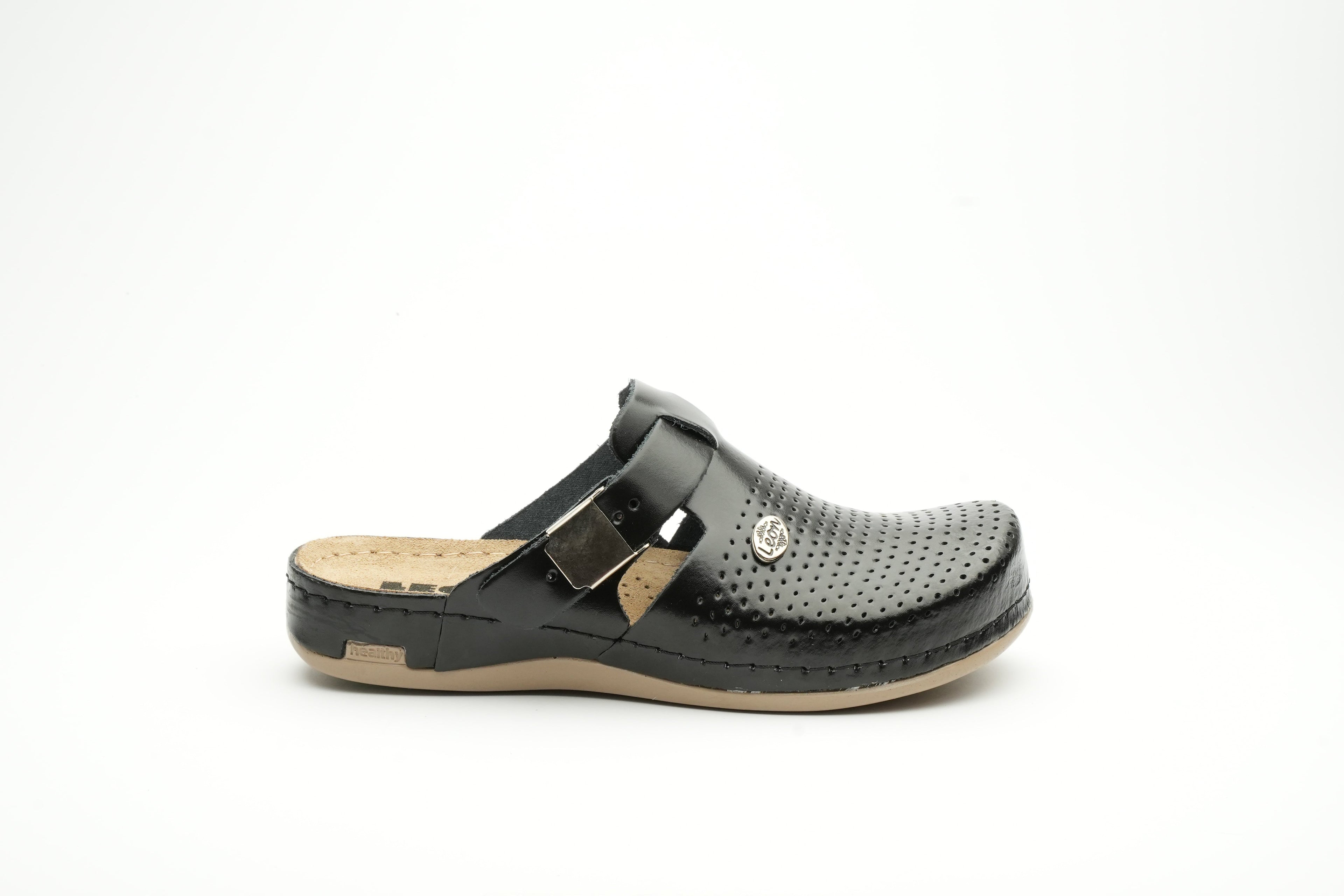 Women’s Leather Orthopedic Clogs with Adjustable Buckle Strap