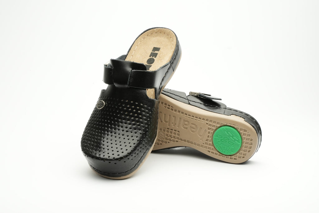 Women’s Leather Orthopedic Clogs with Adjustable Buckle Strap