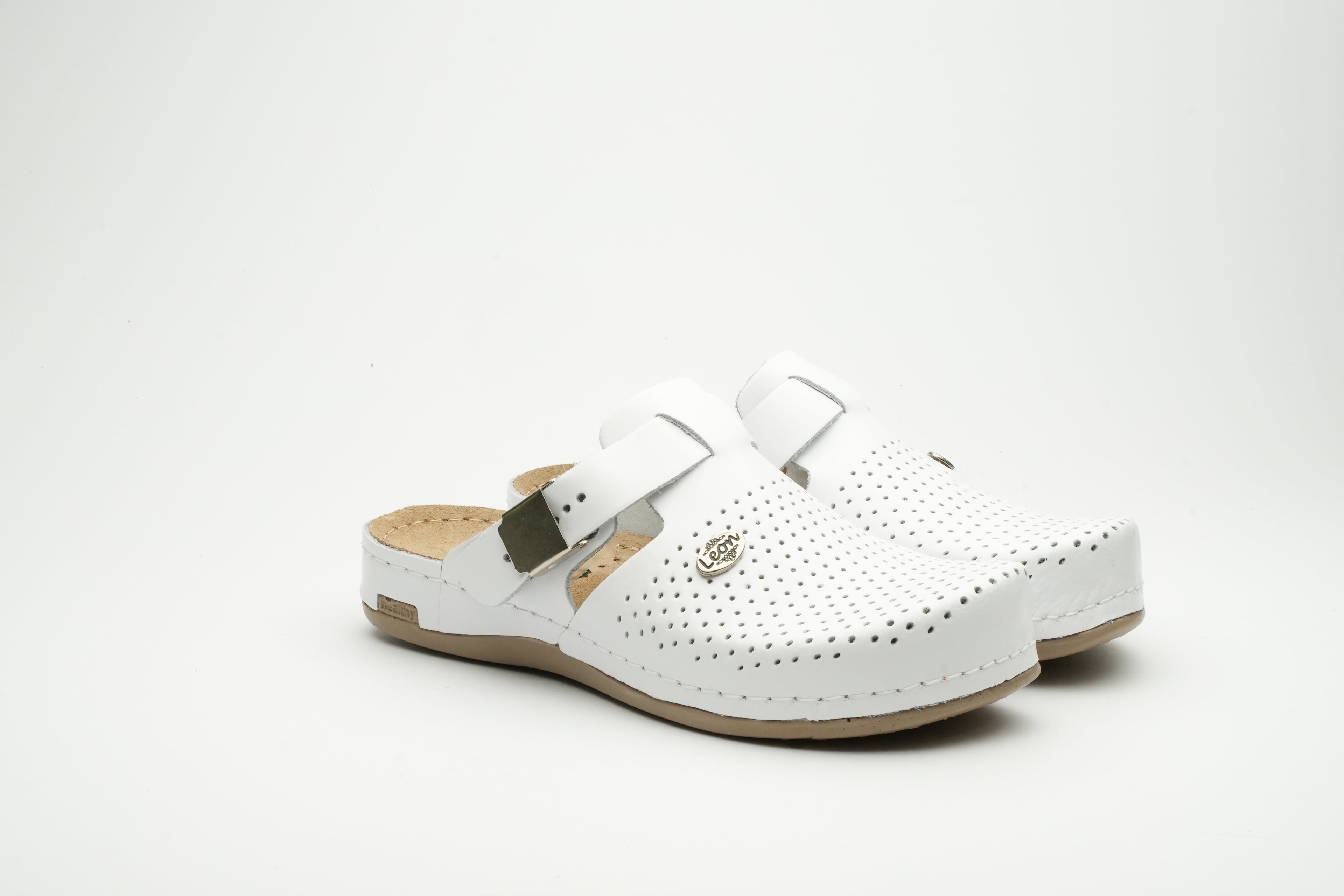 Women’s Leather Orthopedic Clogs with Adjustable Buckle Strap