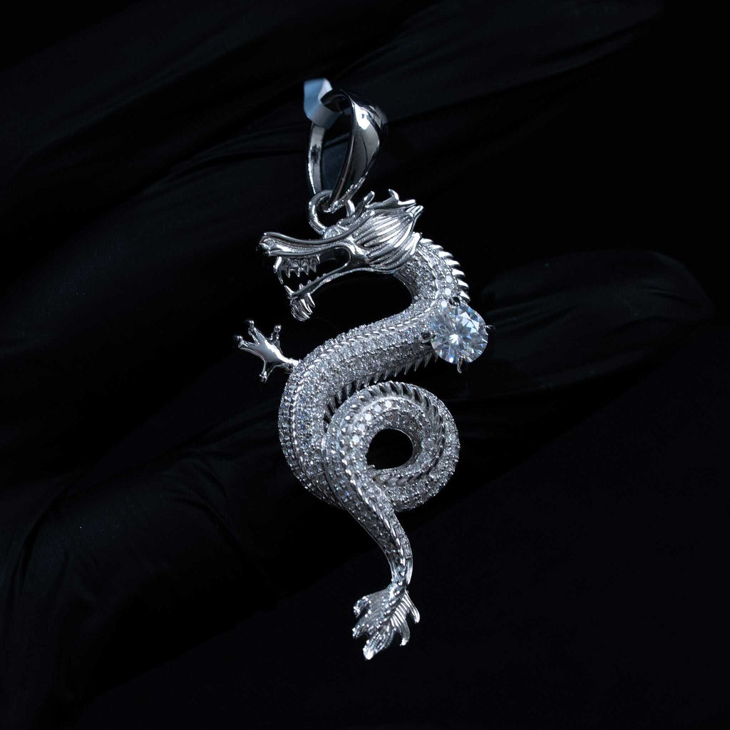 Moissanite Dragon Pendant Iced 925 Sterling Silver