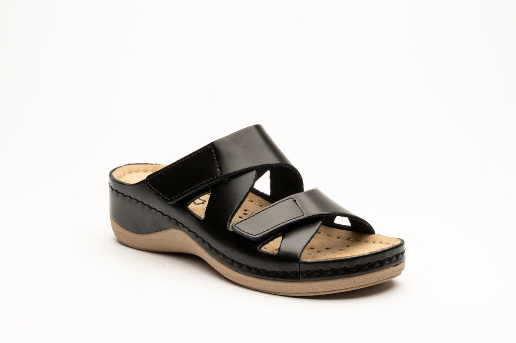 Women's Leather Orthopedic Comfort Slide Sandals with Velcro Straps - Image 6