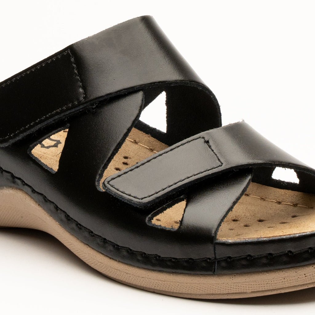 Women's Leather Orthopedic Comfort Slide Sandals with Velcro Straps - Image 7