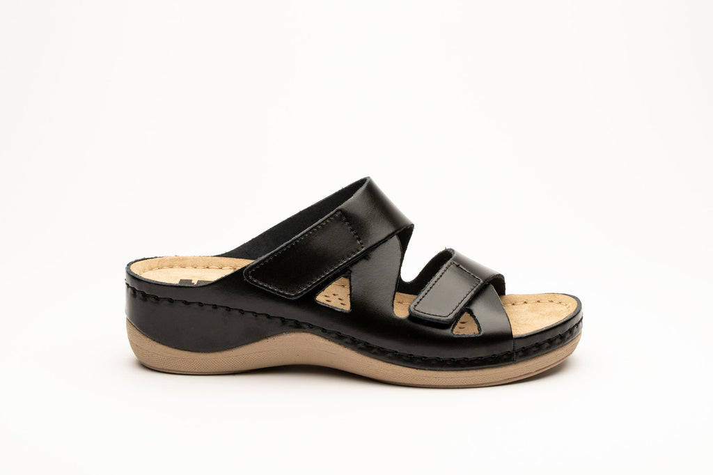 Women's Leather Orthopedic Comfort Slide Sandals with Velcro Straps - Image 3