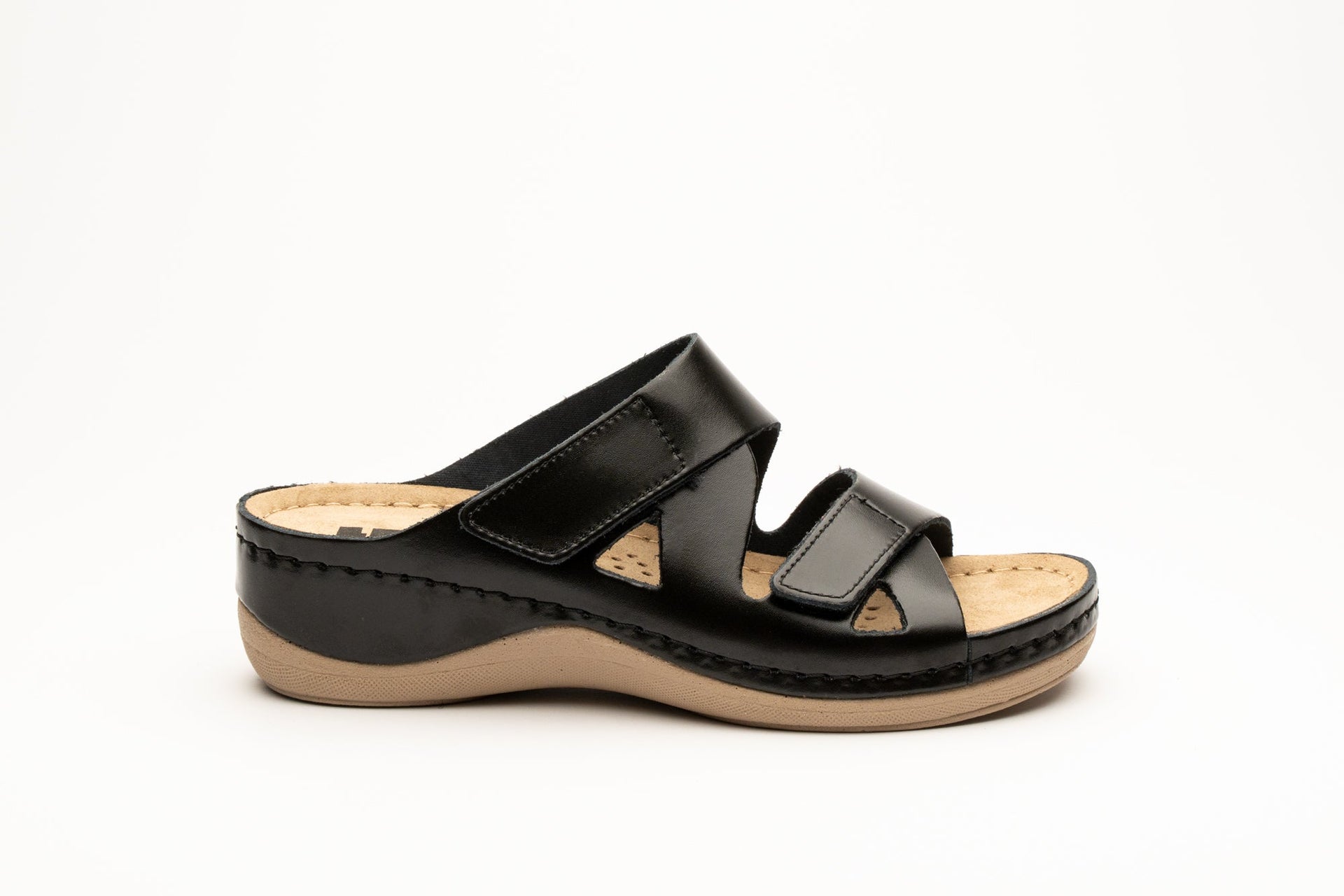 Women's Leather Orthopedic Comfort Slide Sandals with Velcro Straps - Image 3