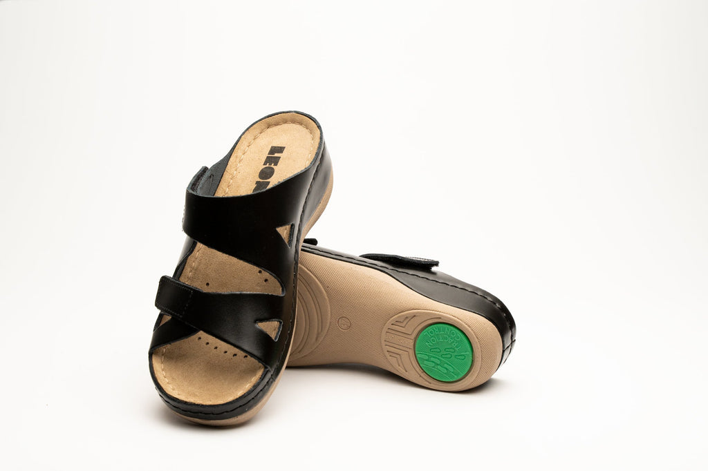 Women's Leather Orthopedic Comfort Slide Sandals with Velcro Straps - Image 2