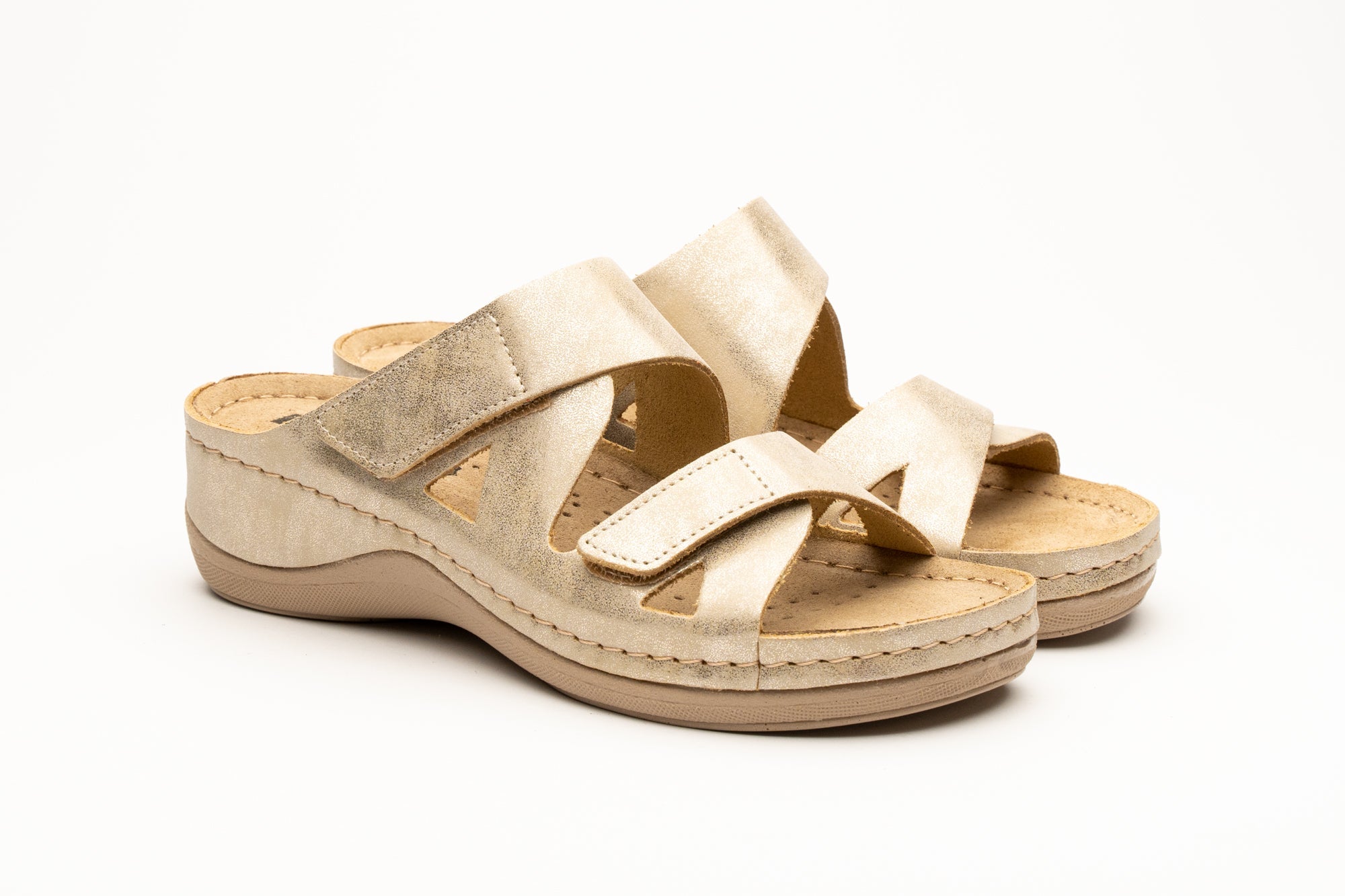 Women's Leather Orthopedic Comfort Slide Sandals with Velcro Straps - Image 5