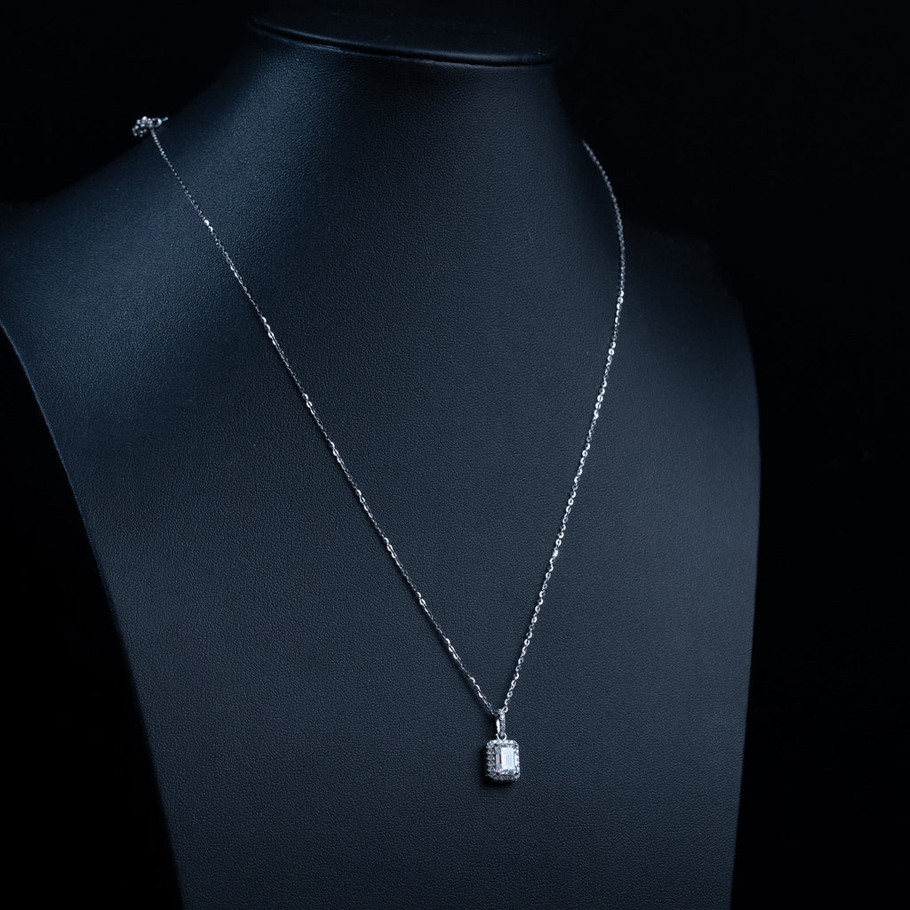 Moissanite 1.2 TCW Emerald Cut Halo Womens Necklace