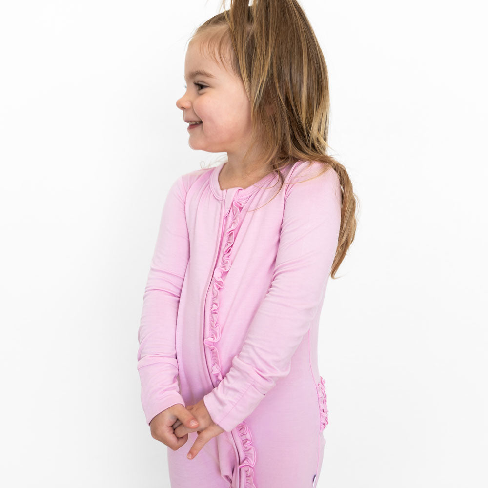 Lillian Pink Bamboo Ruffle Convertible Footie