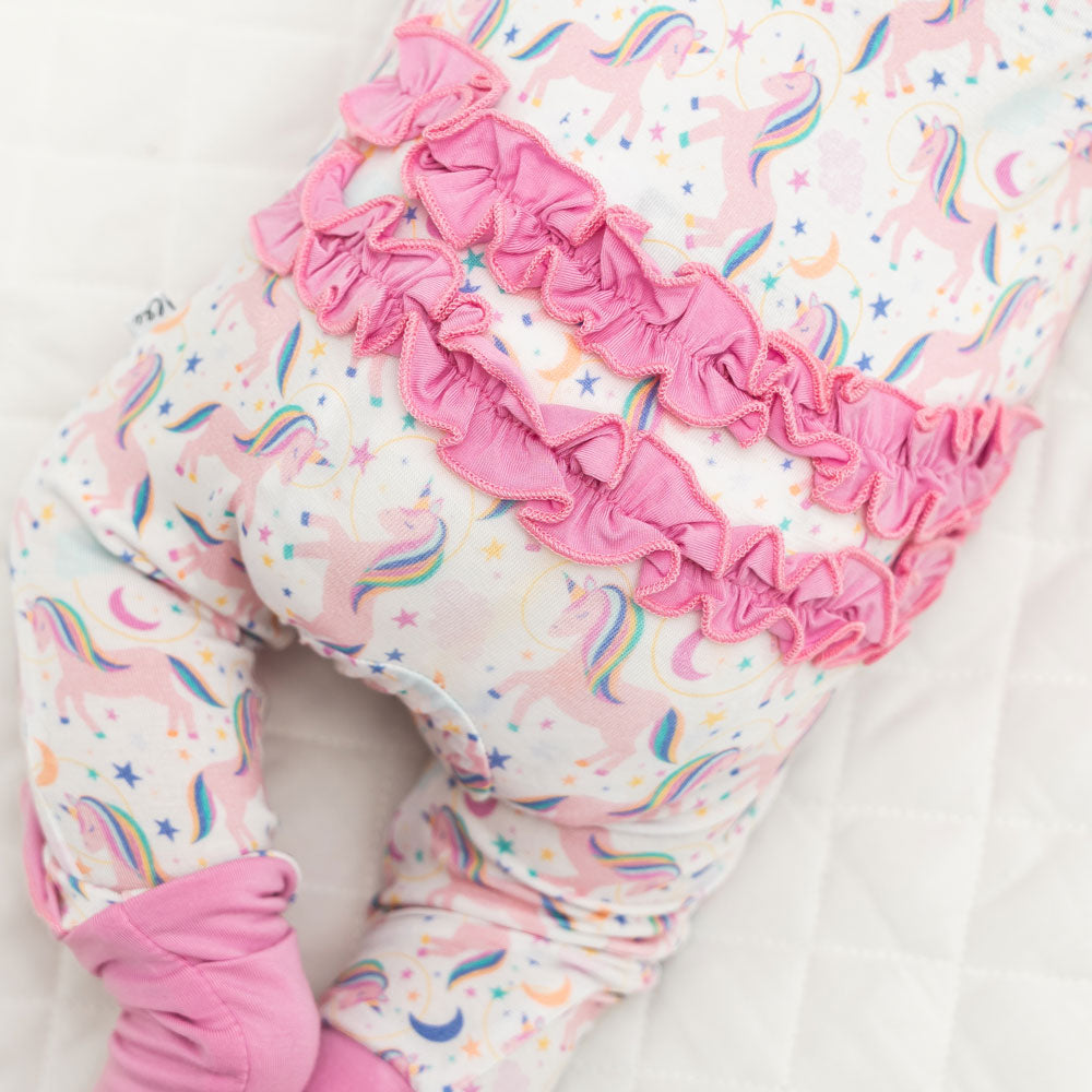 Lavender Unicorns Bamboo Ruffle Convertible Footie