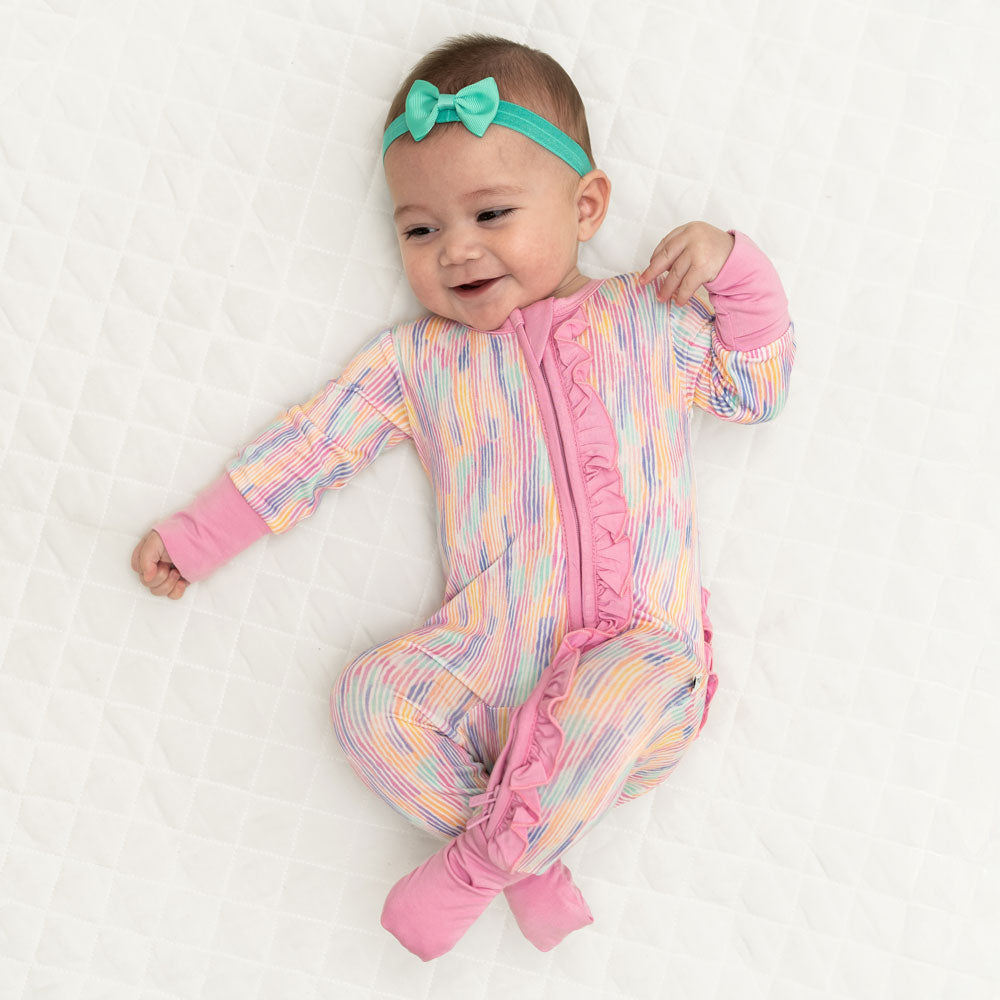 Lavender Stripes Bamboo Ruffle Convertible Footie