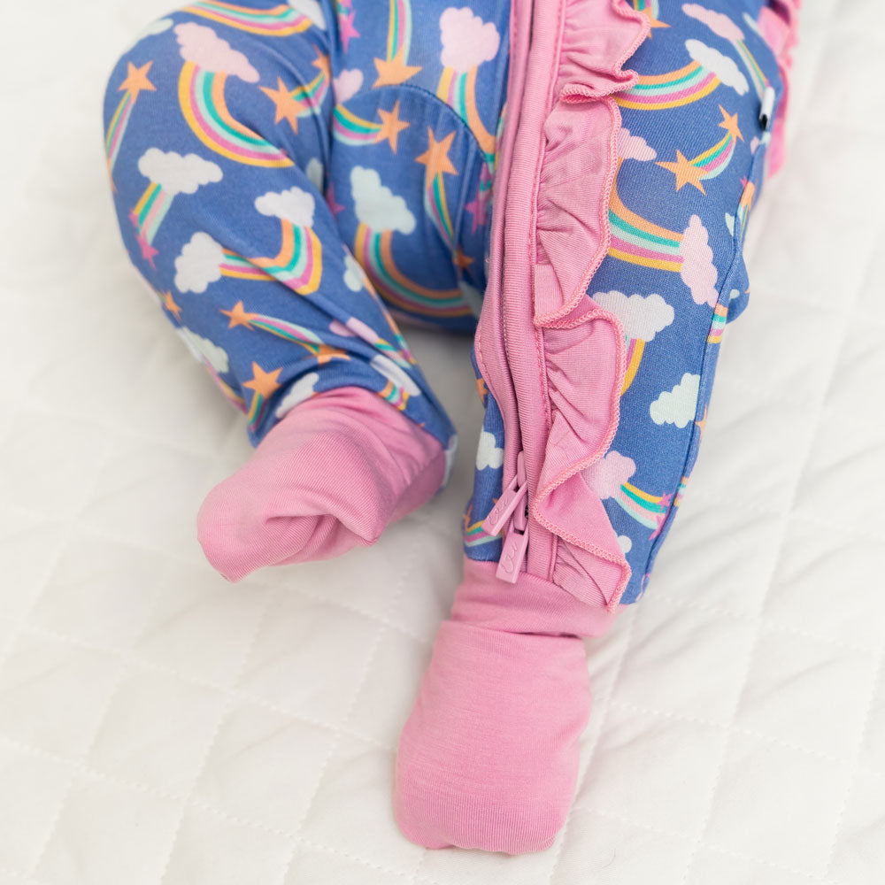 Lavender Rainbows Bamboo Ruffle Convertible Footie