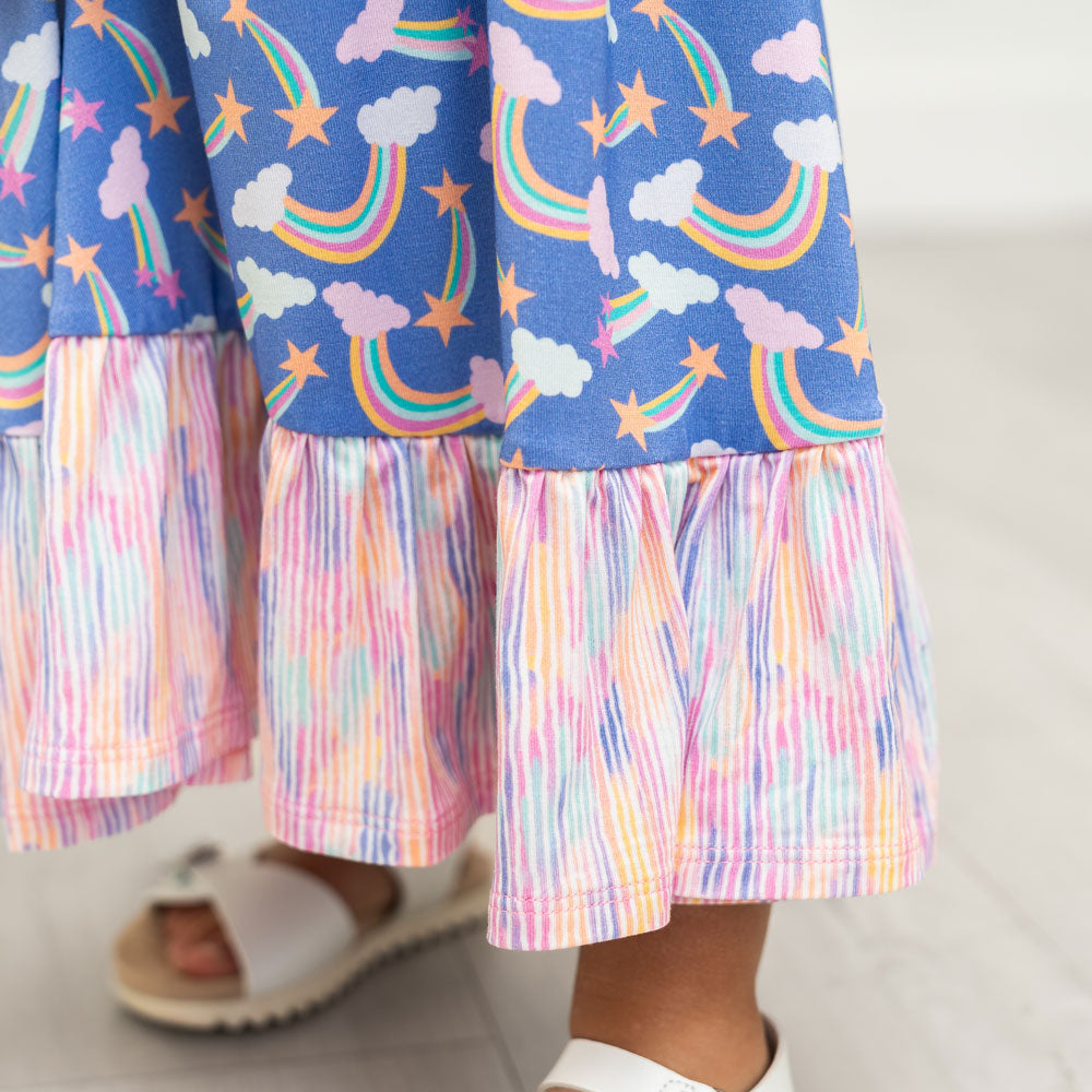 Lavender Rainbows Bamboo Ruffle Spin Dress