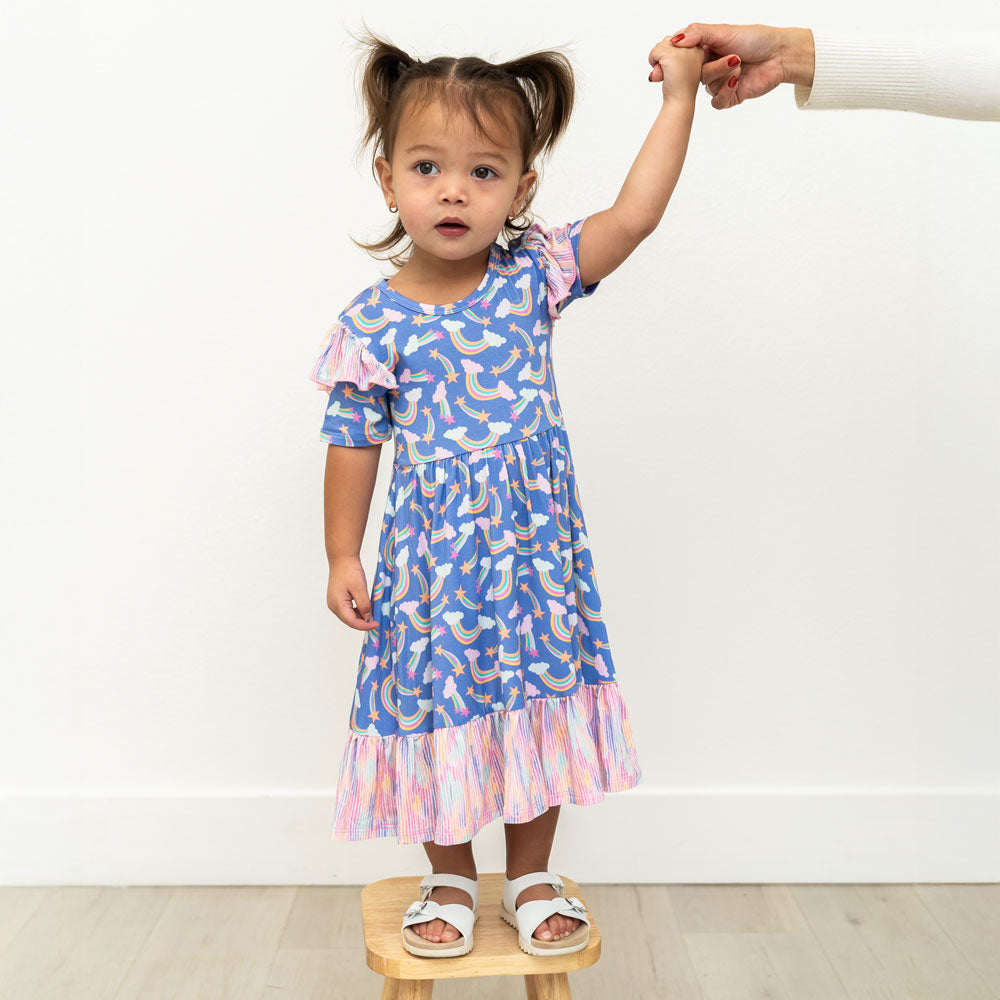 Lavender Rainbows Bamboo Ruffle Spin Dress