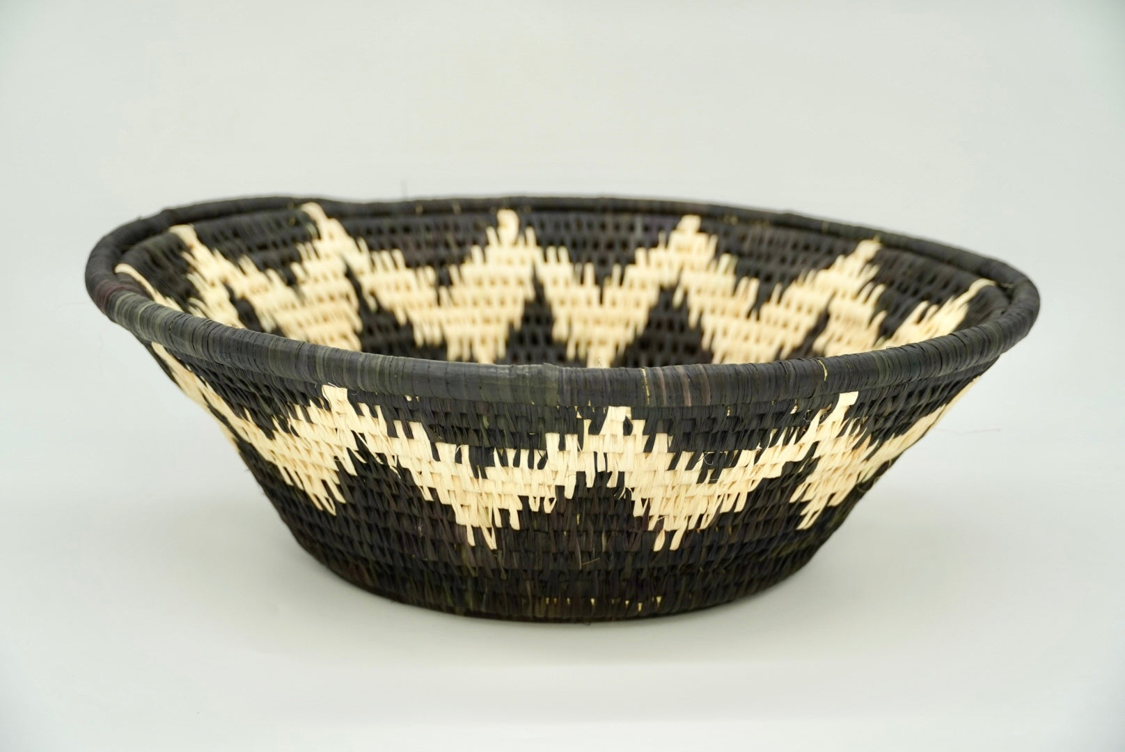 Large Mityana Ugandan Basket, Black and Cream Geometric Wall Decor