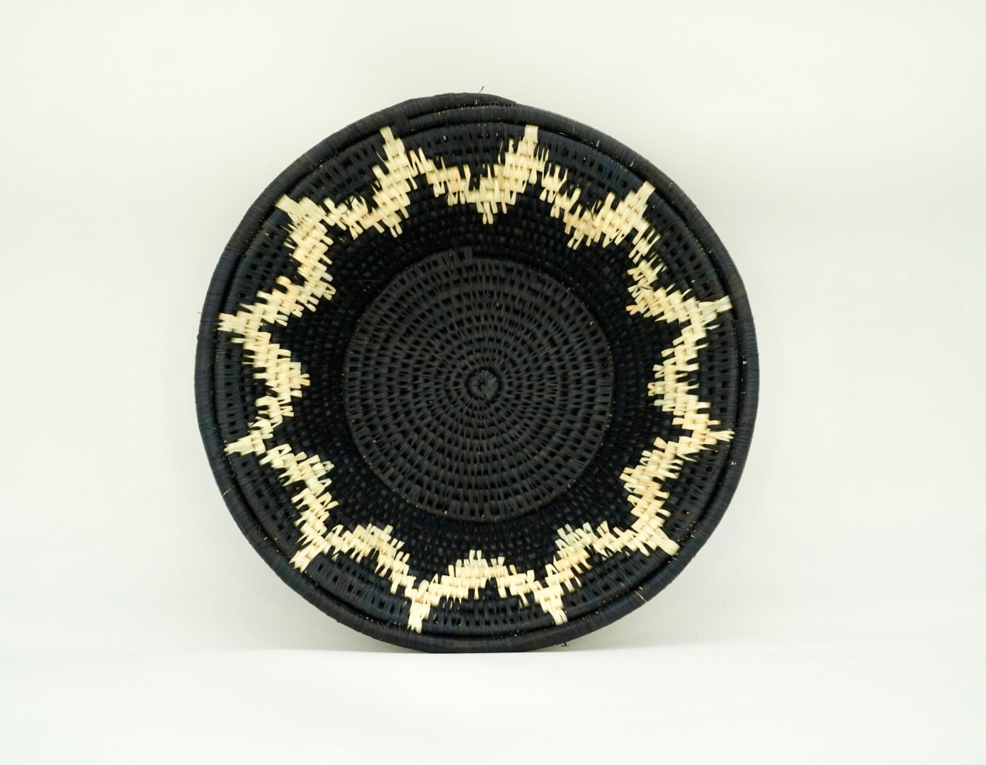 Large Mityana Ugandan Basket, Black and Cream Geometric Wall Decor