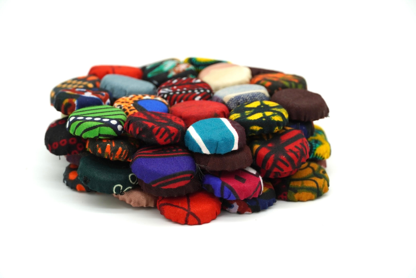 Set of 4 Bohemian Ugandan Fabric Bottle Cap Coasters, Multicolor