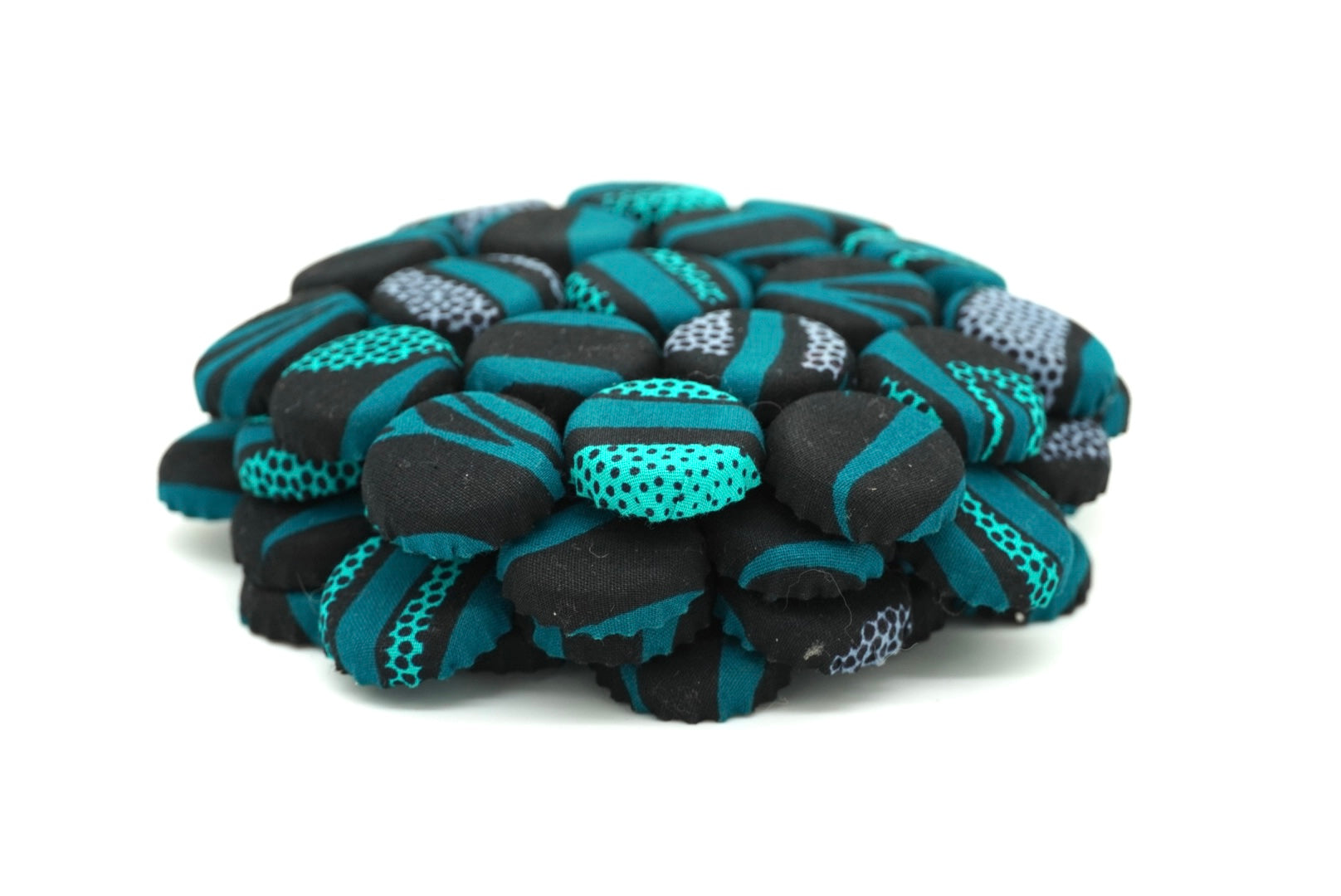 Set of 4 Bohemian Ugandan Fabric Bottle Cap Coasters, Multicolor