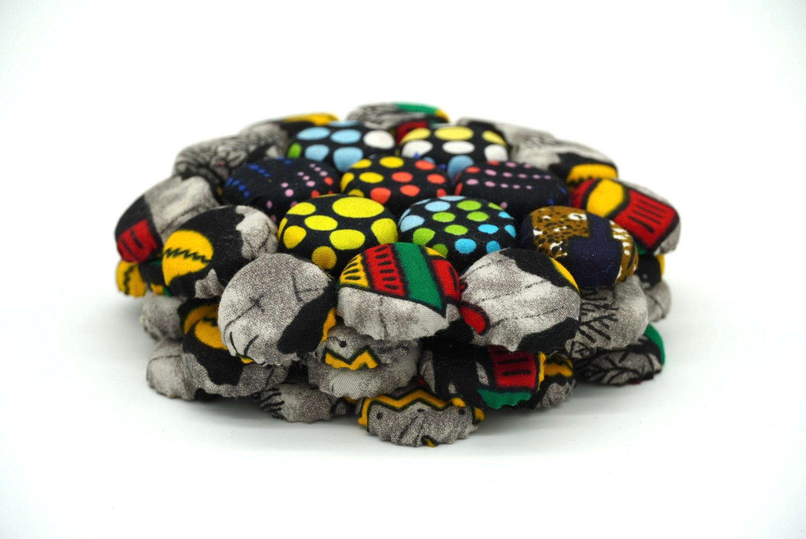 Set of 4 Bohemian Ugandan Fabric Bottle Cap Coasters, Multicolor