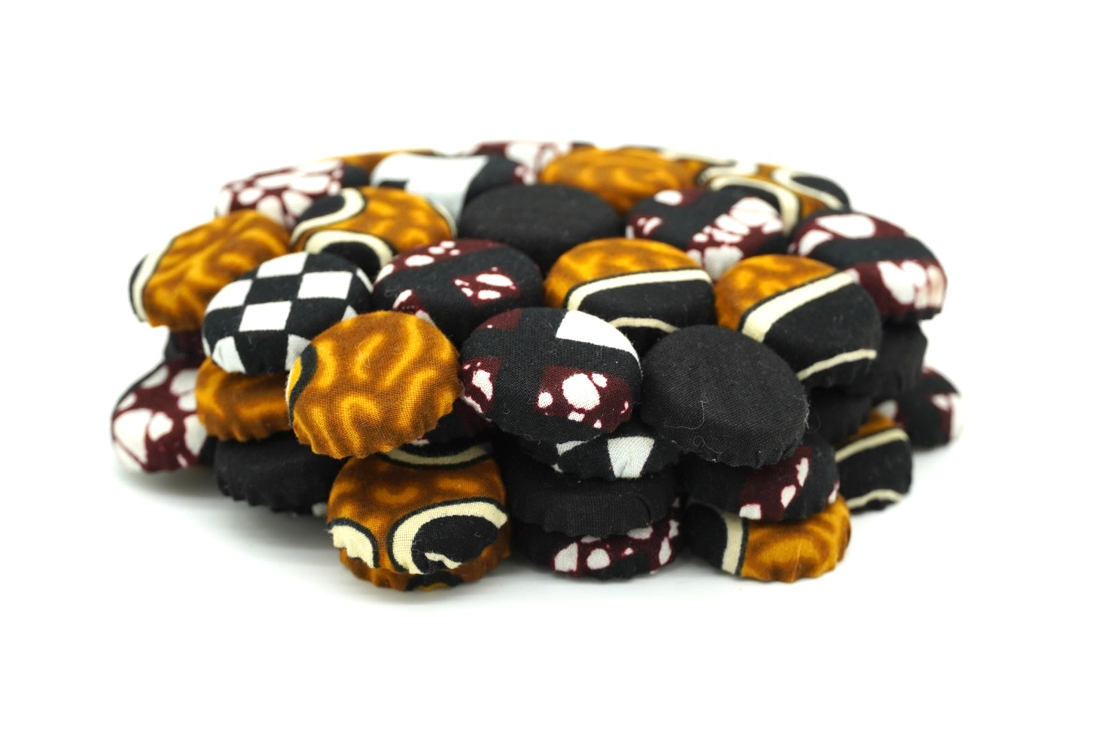 Set of 4 Bohemian Ugandan Fabric Bottle Cap Coasters, Multicolor