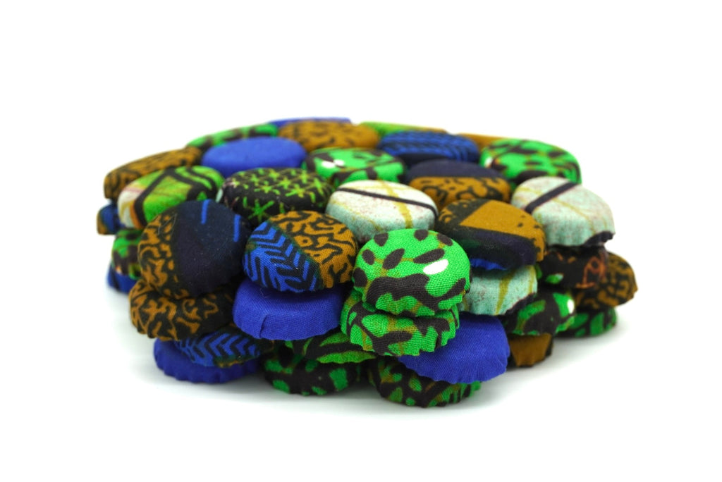 Set of 4 Bohemian Ugandan Fabric Bottle Cap Coasters, Multicolor