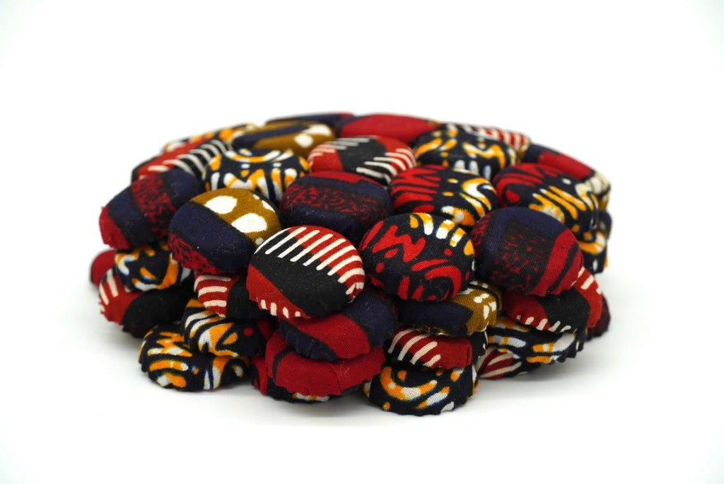 Set of 4 Bohemian Ugandan Fabric Bottle Cap Coasters, Multicolor