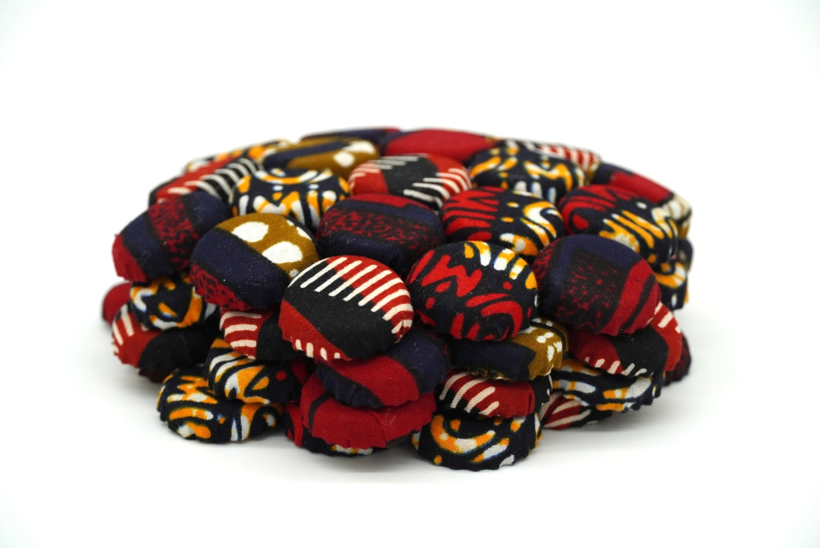 Set of 4 Bohemian Ugandan Fabric Bottle Cap Coasters, Multicolor