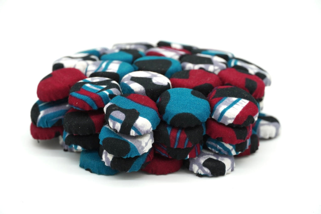 Set of 4 Bohemian Ugandan Fabric Bottle Cap Coasters, Multicolor