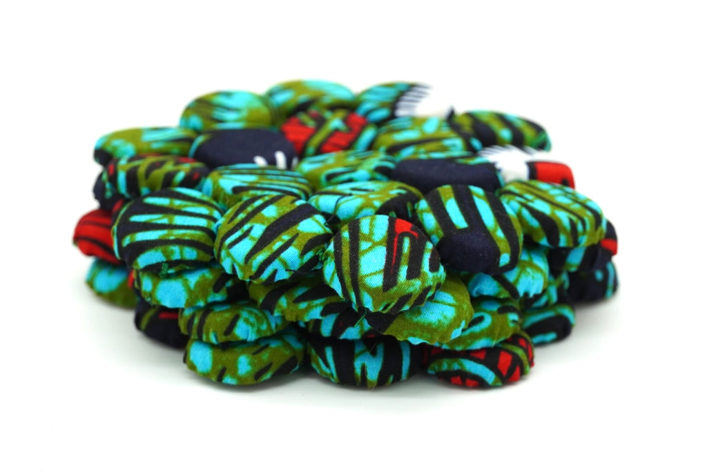 Set of 4 Bohemian Ugandan Fabric Bottle Cap Coasters, Multicolor