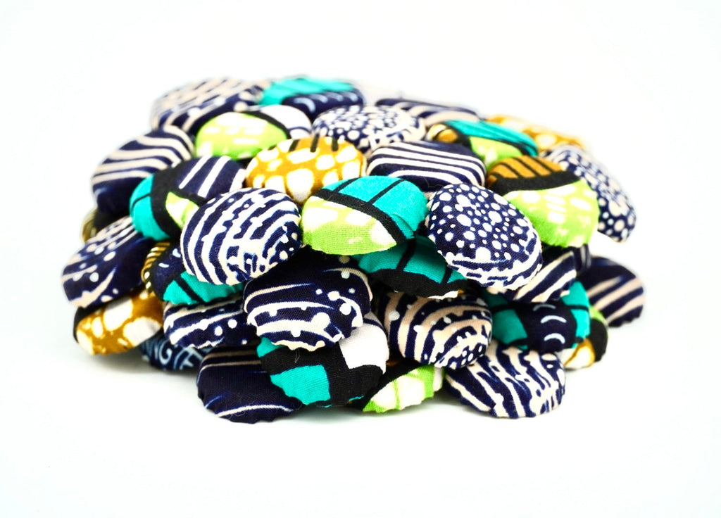 Set of 4 Bohemian Ugandan Fabric Bottle Cap Coasters, Multicolor