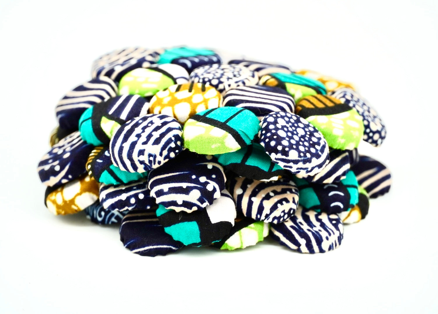 Set of 4 Bohemian Ugandan Fabric Bottle Cap Coasters, Multicolor