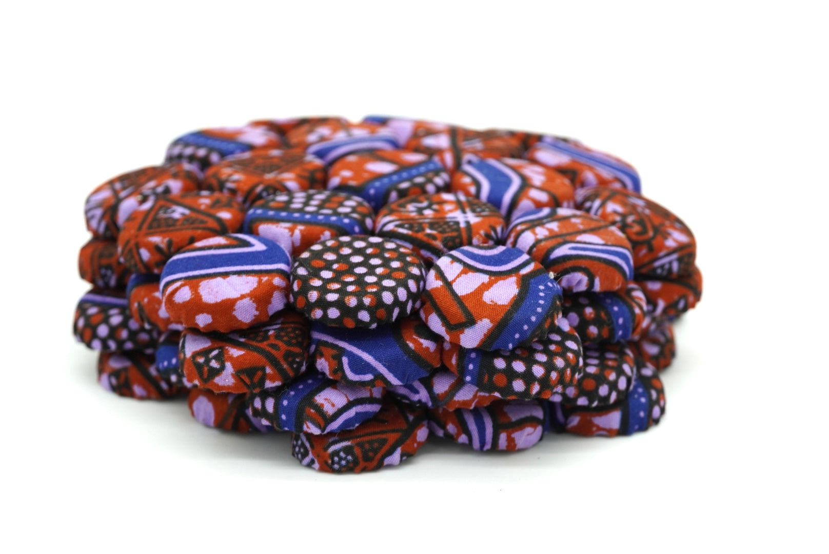 Set of 4 Bohemian Ugandan Fabric Bottle Cap Coasters, Multicolor