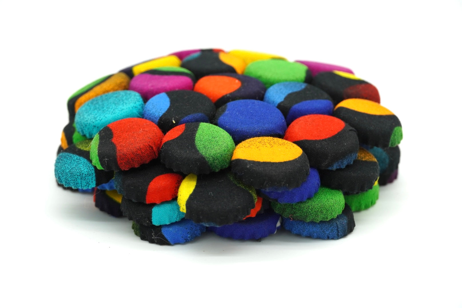 Set of 4 Bohemian Ugandan Fabric Bottle Cap Coasters, Multicolor