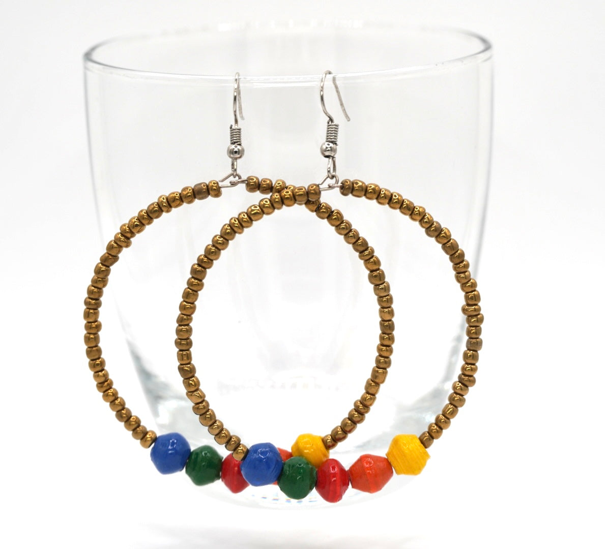 Rainbow Love Paper Bead Hoop Earrings – Bohemian Gold Accents