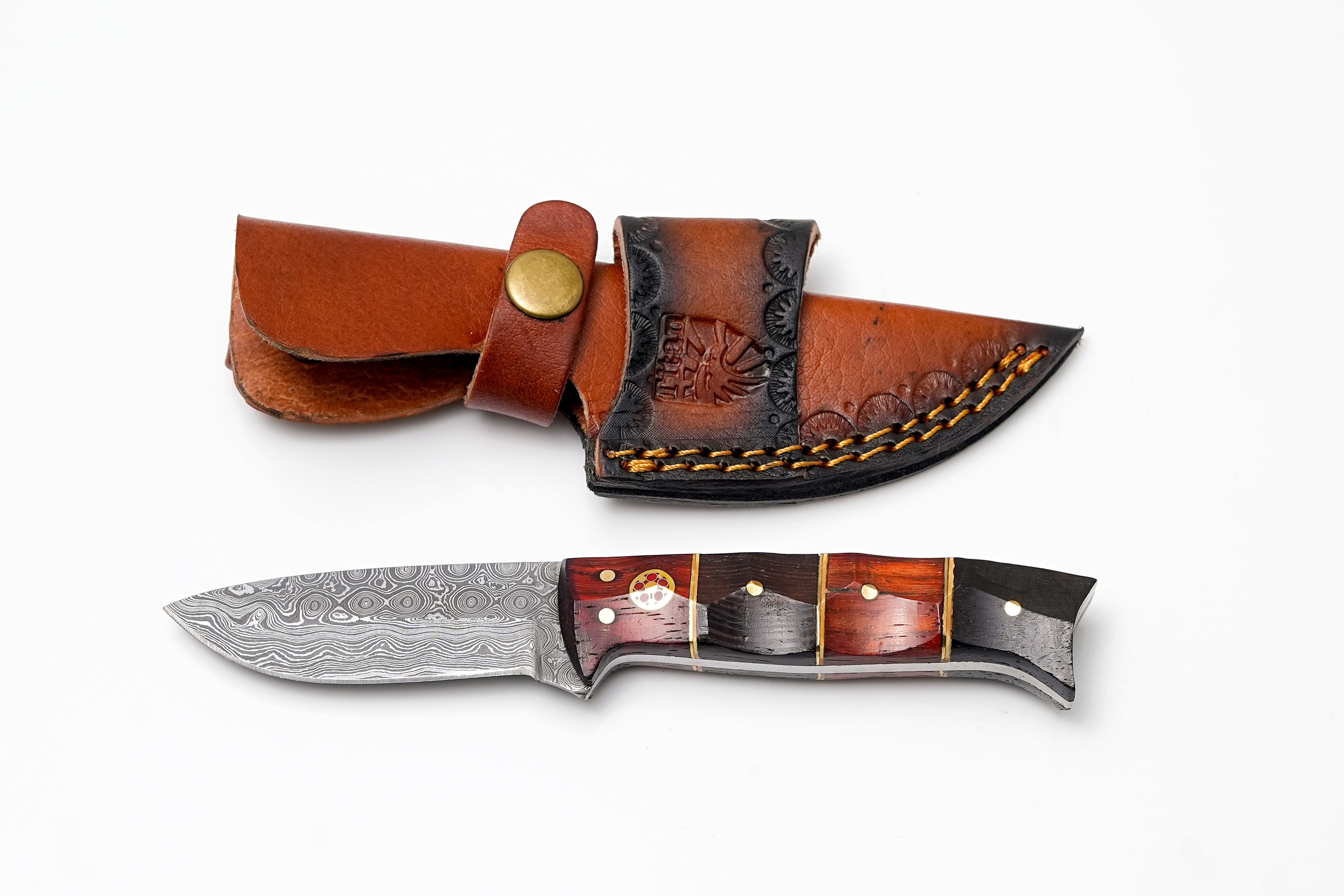 Custom Damascus Steel Drop Point Hunter | Two-Tone Rosewood & Ebony Handle | Scout Carry TK-492