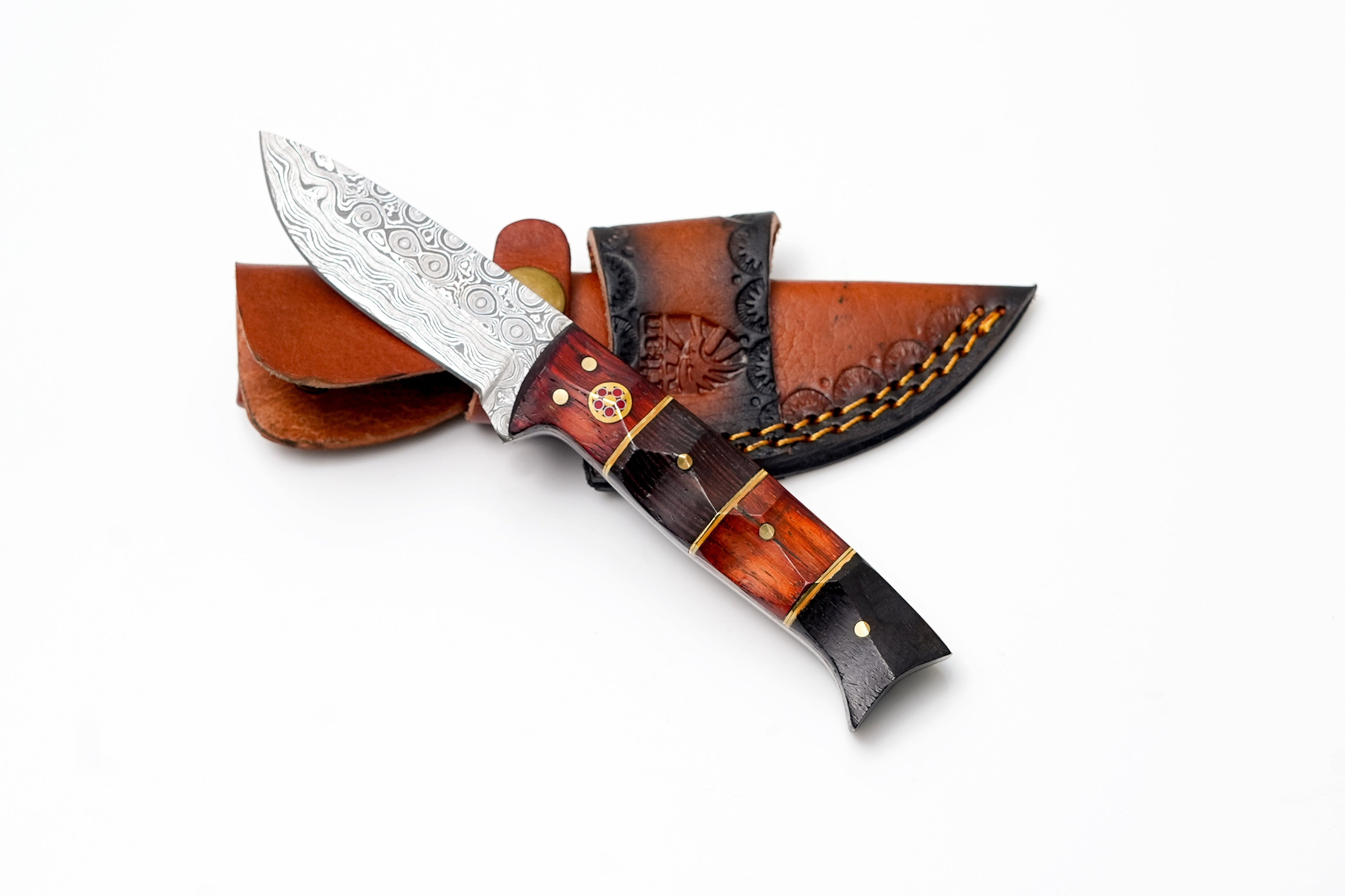 Custom Damascus Steel Drop Point Hunter | Two-Tone Rosewood & Ebony Handle | Scout Carry TK-492