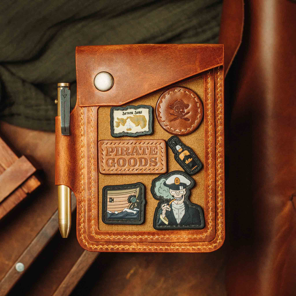 Field Notes Cover - Steersman | Leather Velcro Patch Display | EDC Journal Holder