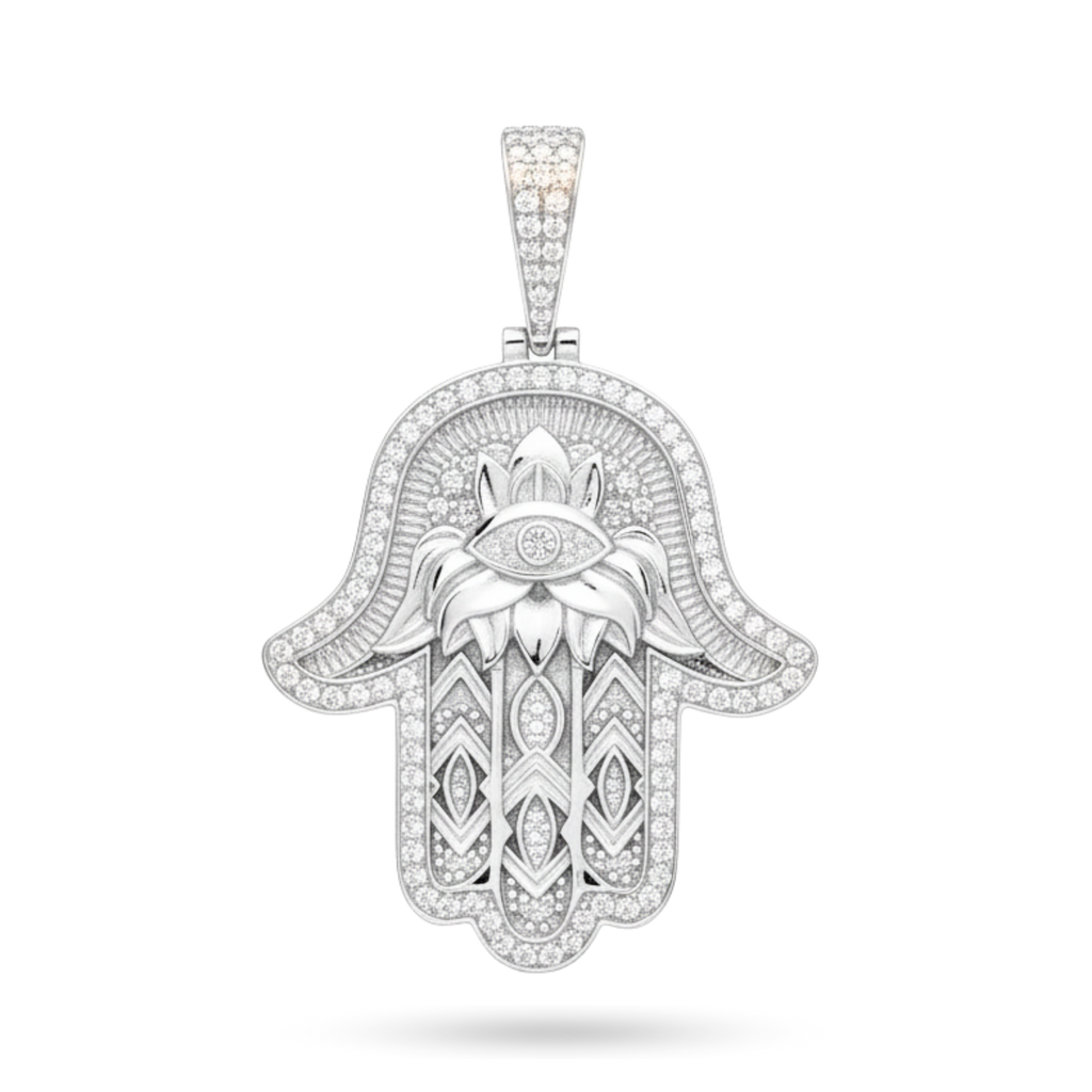 Hand of Fatima - Moissanite 925 Sterling Silver Pendant