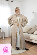 Beige linen embroidery abaya