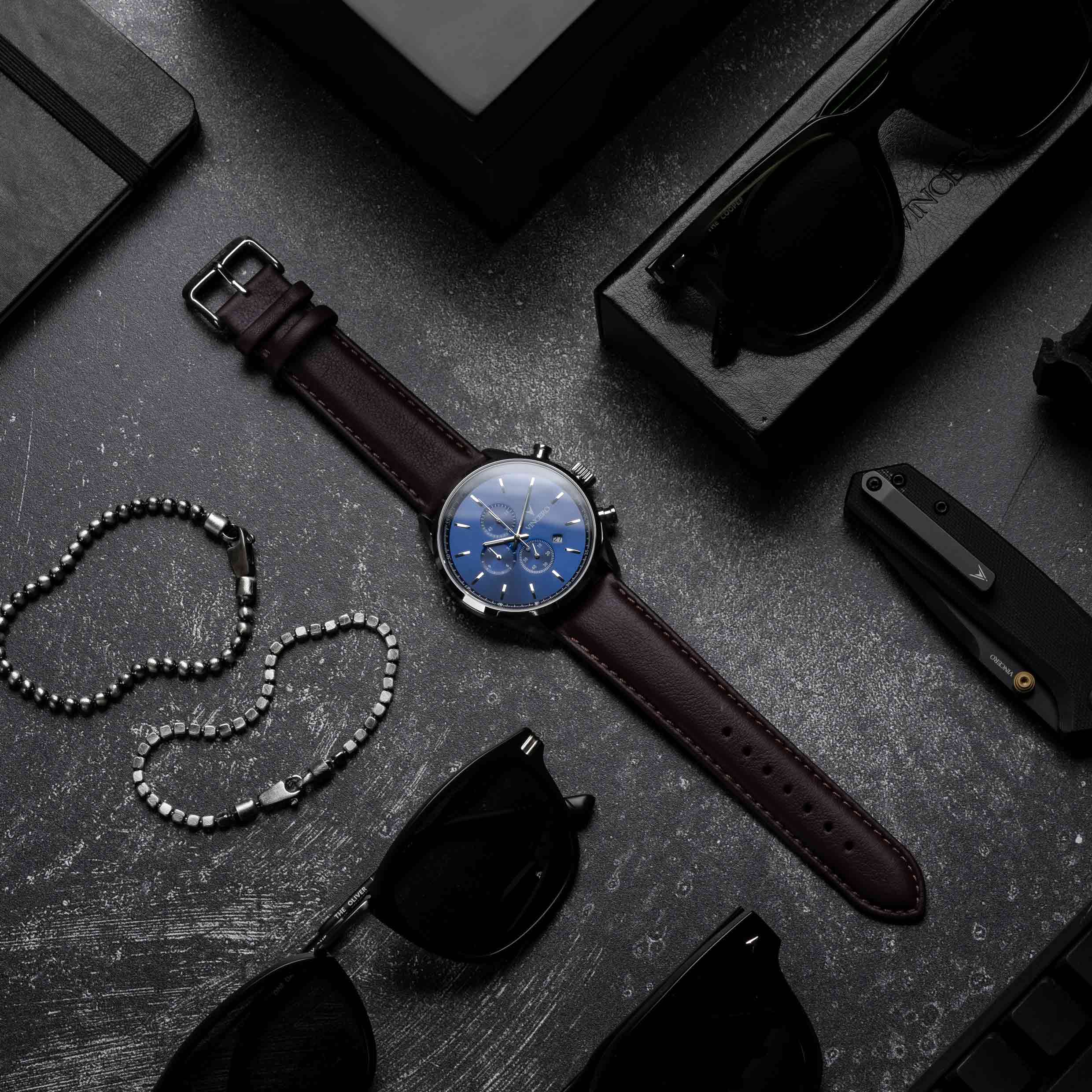 The Chrono S2 Watch in Blue and Brown - Versatile Stainless Steel