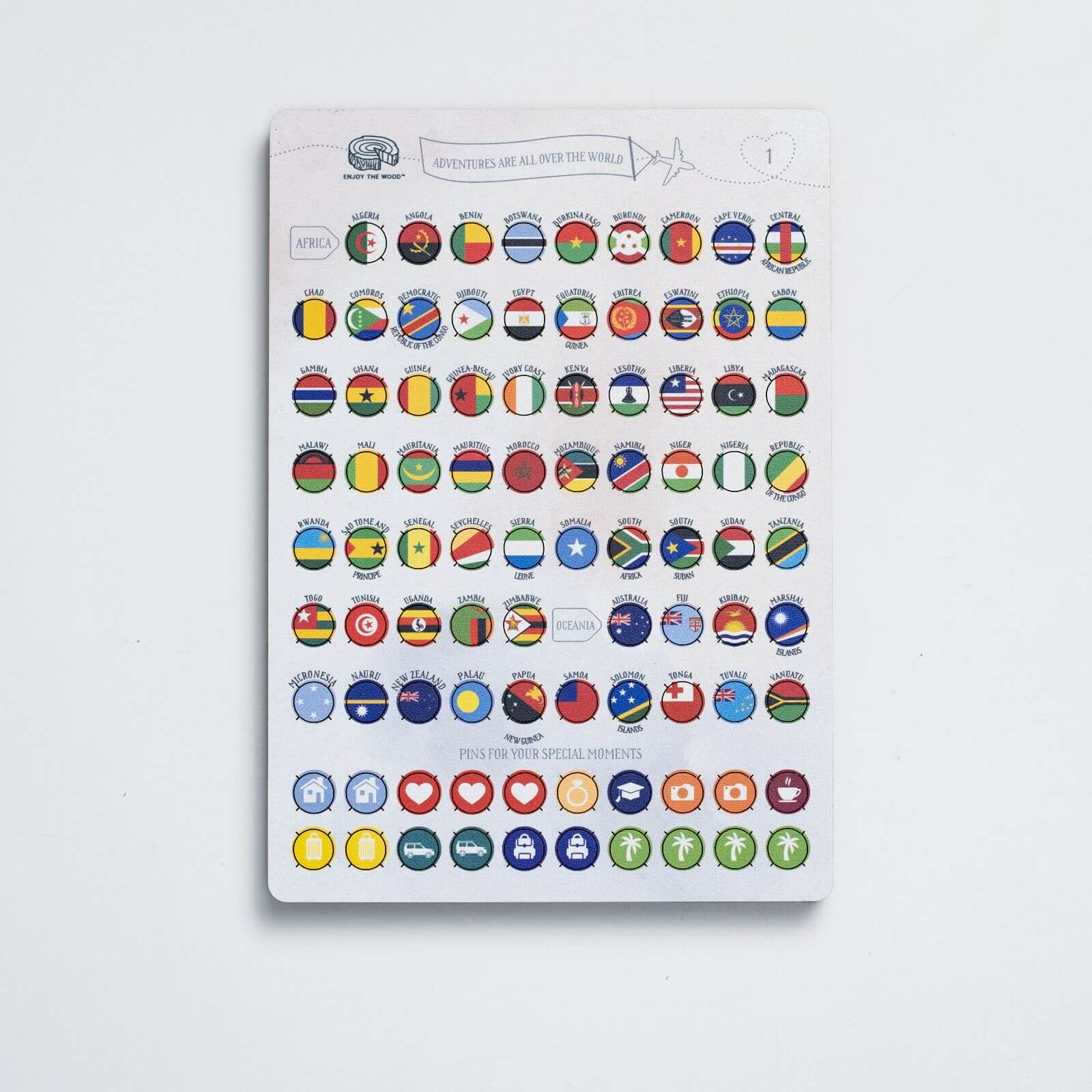 Wooden Flag Sticky Pins for Travel Maps and Memory Boards