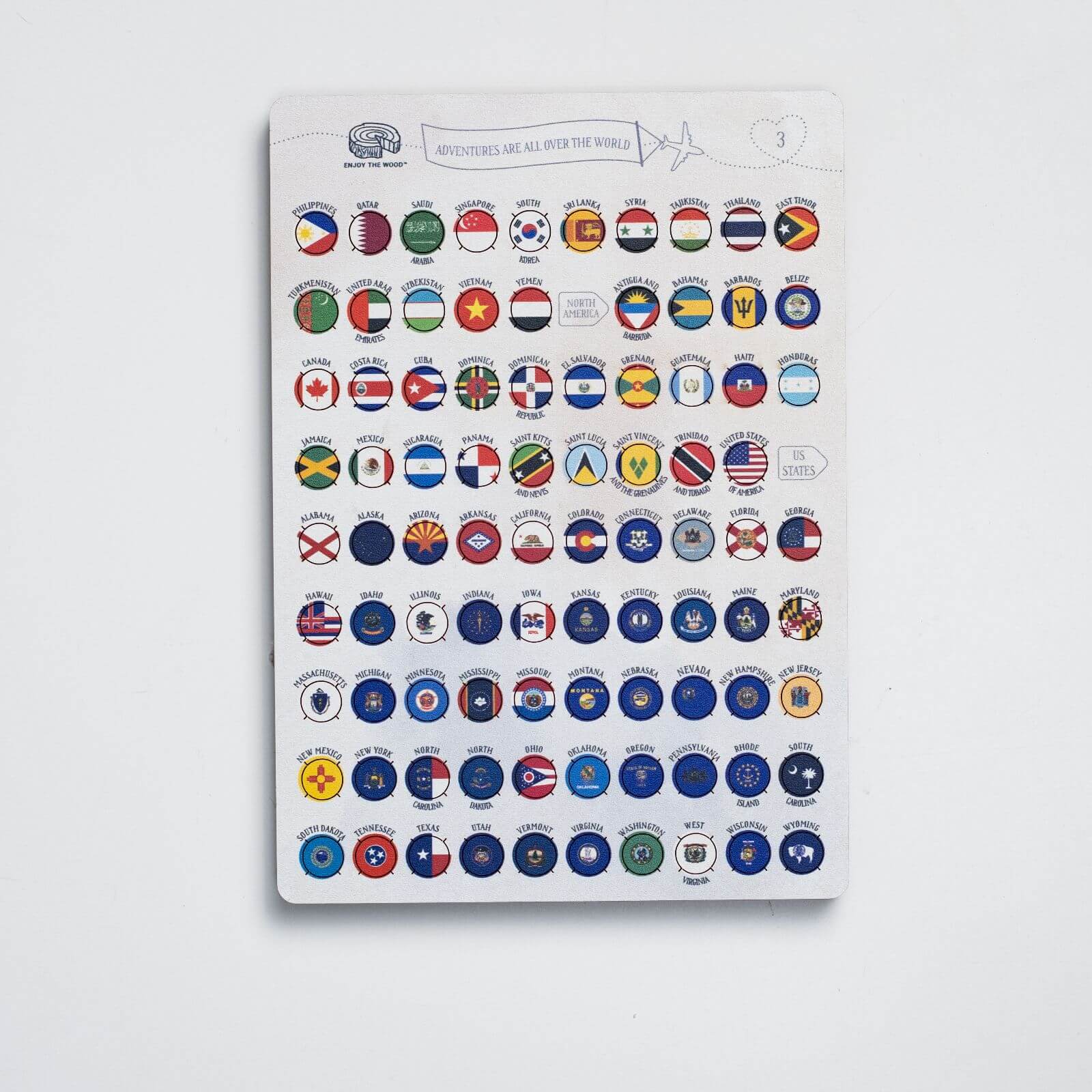Wooden Flag Sticky Pins for Travel Maps and Memory Boards