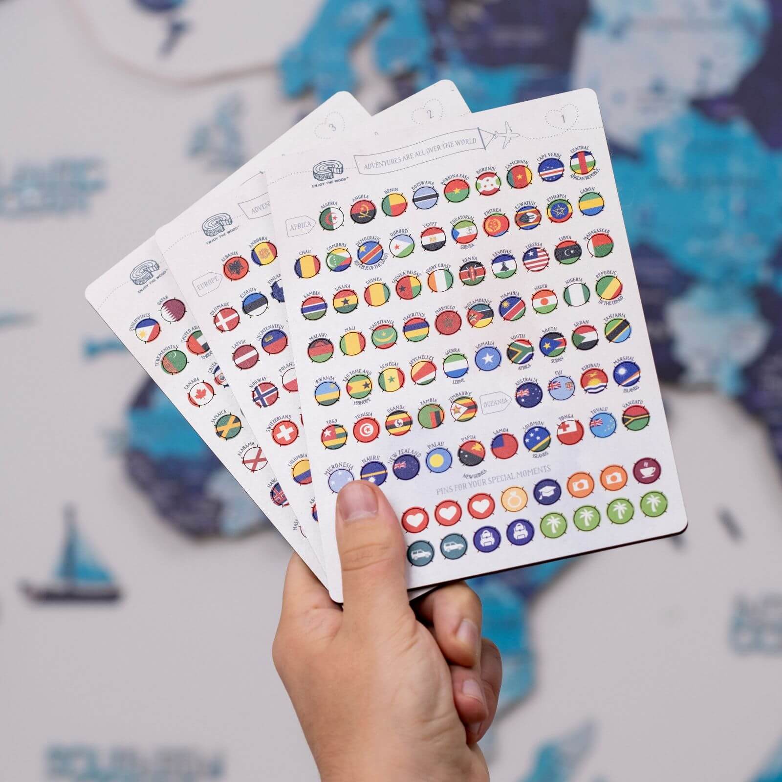 Wooden Flag Sticky Pins for Travel Maps and Memory Boards