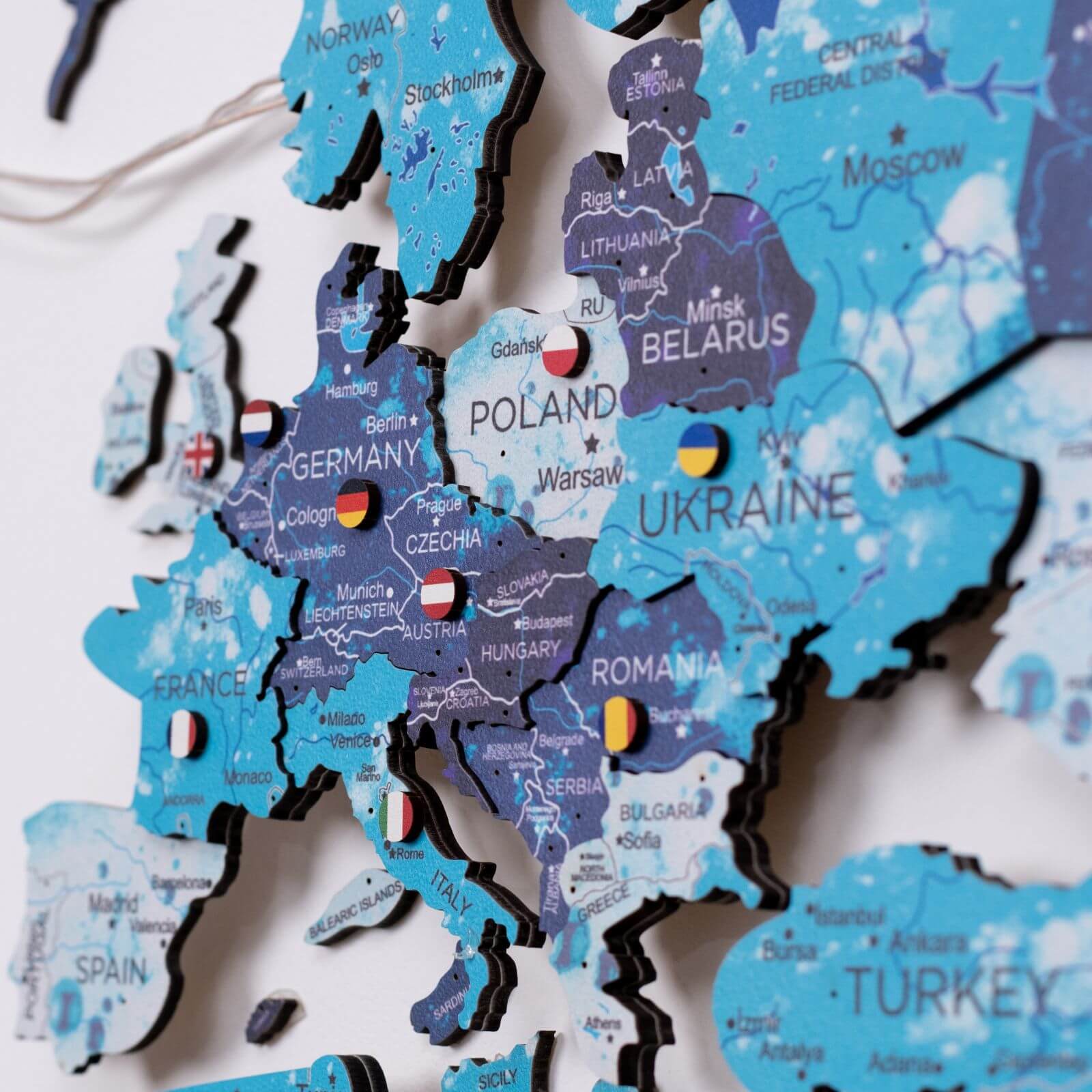Wooden Flag Sticky Pins for Travel Maps and Memory Boards