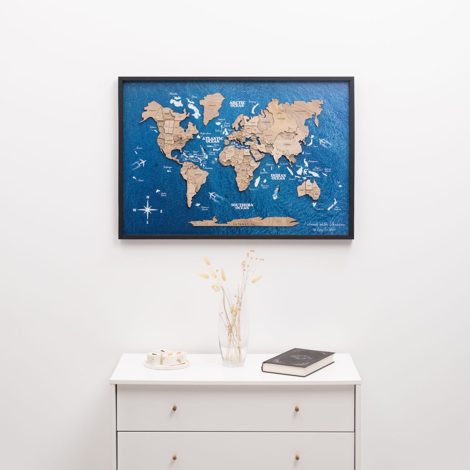 3D Wooden Panel World Map Terra Modern Nature-Inspired Art
