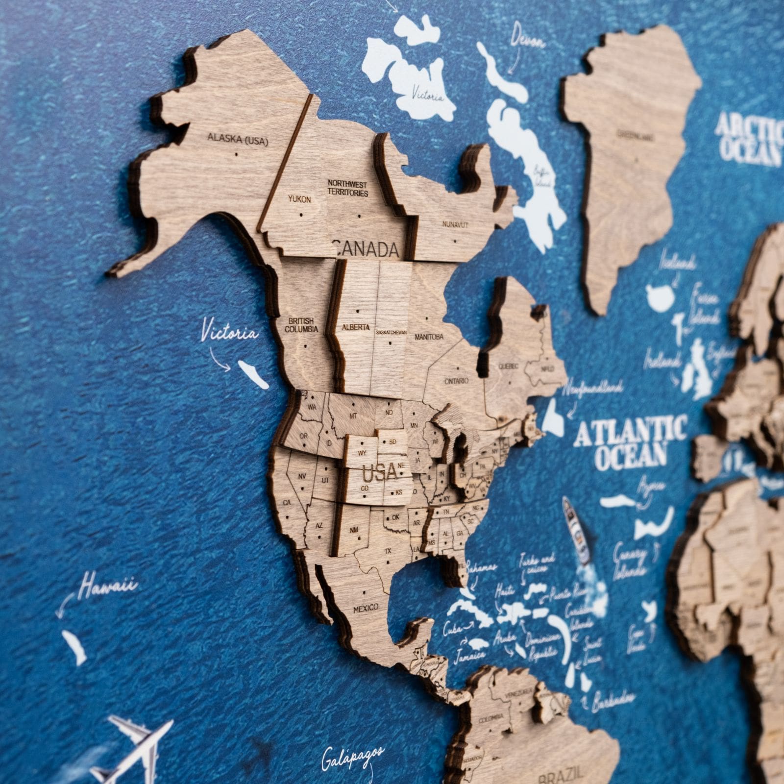 3D Wooden Panel World Map Terra Modern Nature-Inspired Art