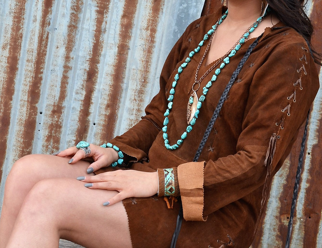 Long Boho Turquoise Howlite Beaded Necklace Statement Jewelry - Image 4