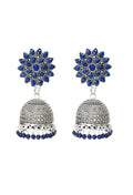 Traditional Joharkamal Kundan Jhumka earrings with blue beads and oxidized brass finish