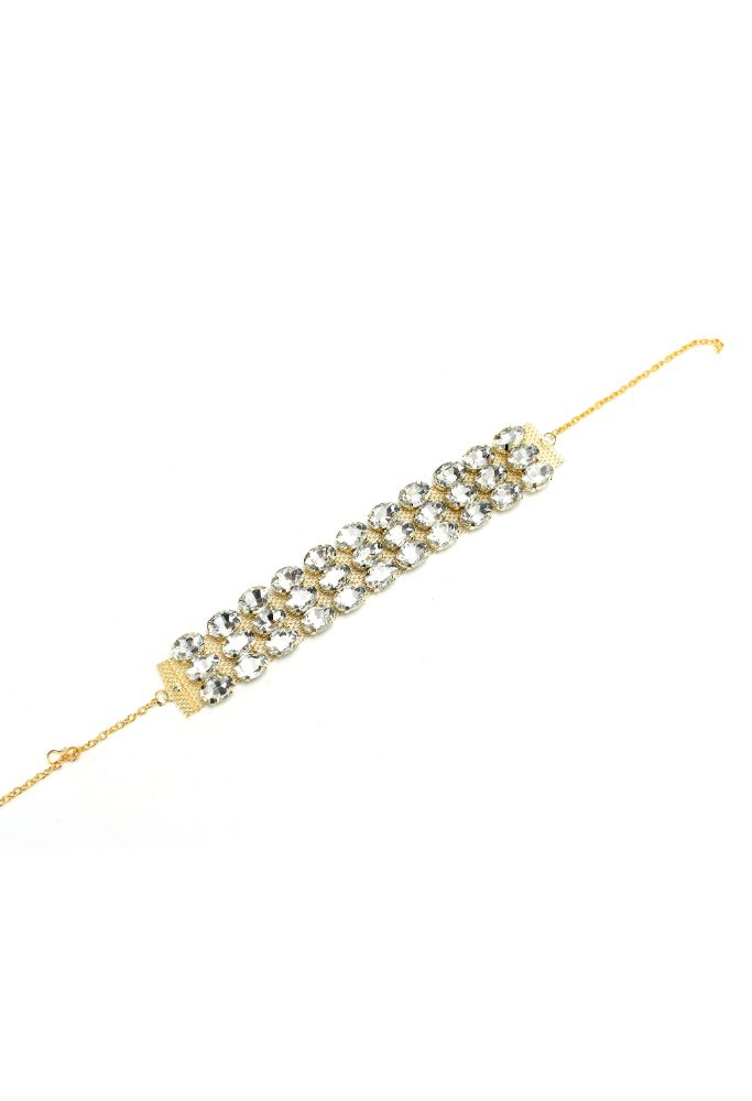 Elegant Gold-Polished White Stone Statement Choker Necklace