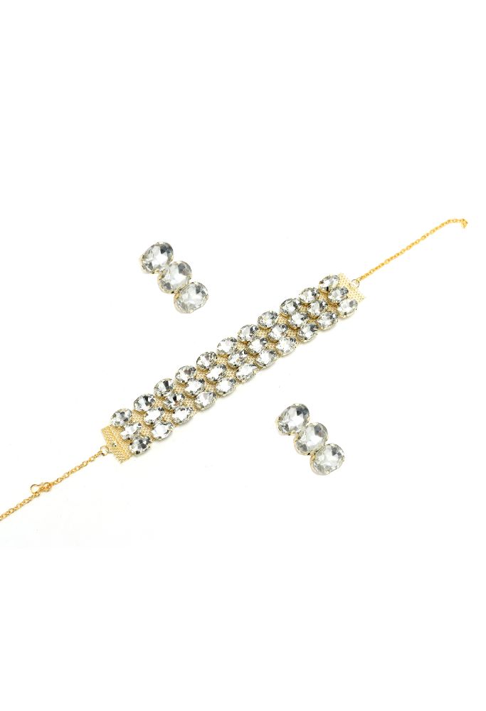Elegant Gold-Polished White Stone Statement Choker Necklace