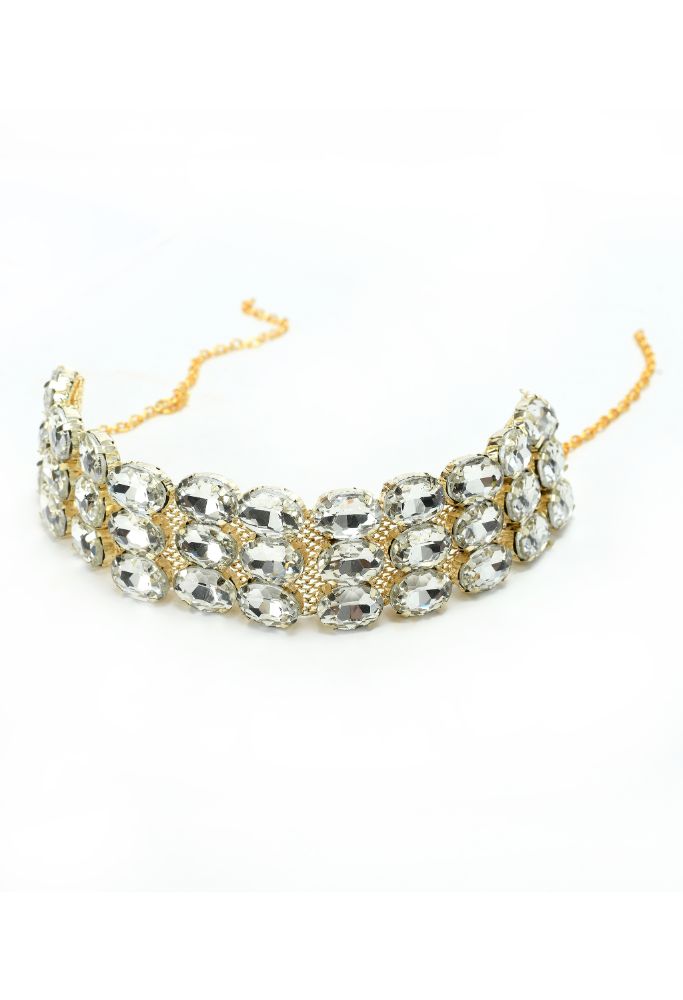 Elegant Gold-Polished White Stone Statement Choker Necklace